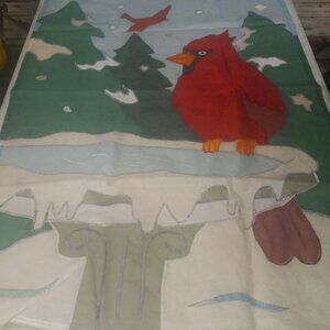 Winter Scene Cardinal Bird Snowy Trees Glitter Garden Banner Flag
